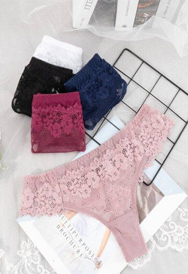 Women Floral Lace Thong Underwear (Pack of 3), NikkiandNaomi