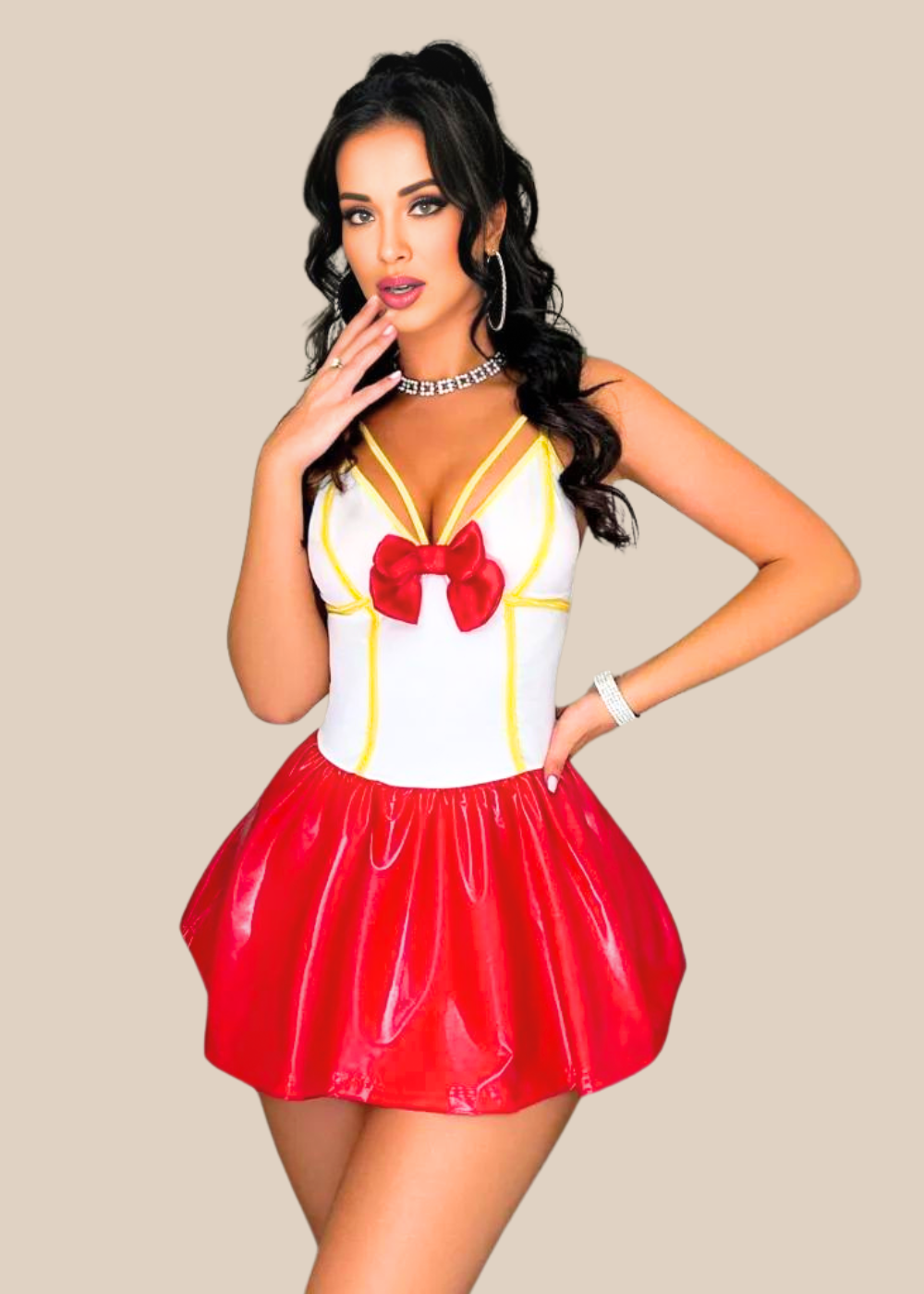 Fantasy Costume Women Color block Bowknot Cosplay Slip Dress by Nikki and Naomi