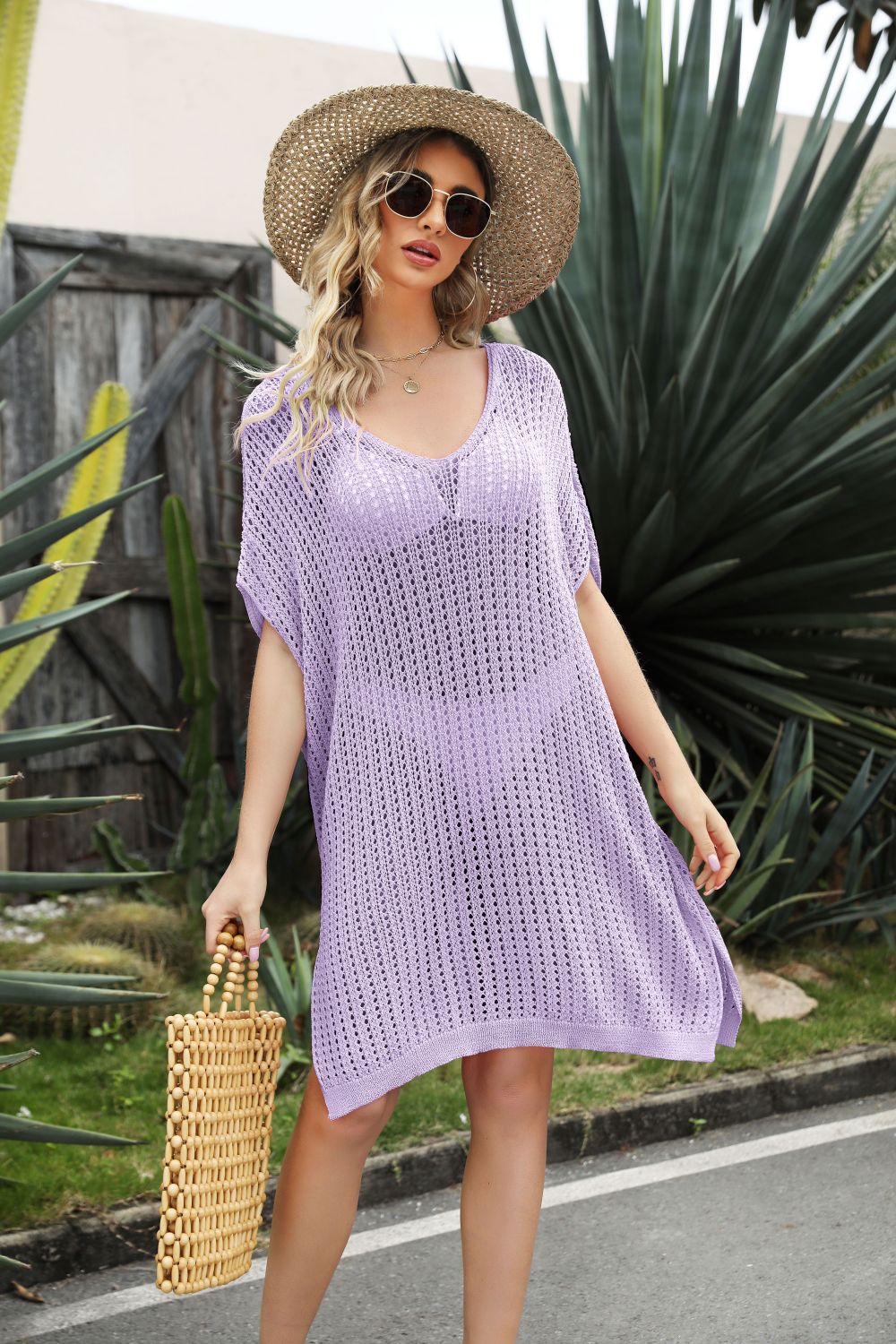 Openwork Side Slit Cover-Up Dress, NikkiandNaomi