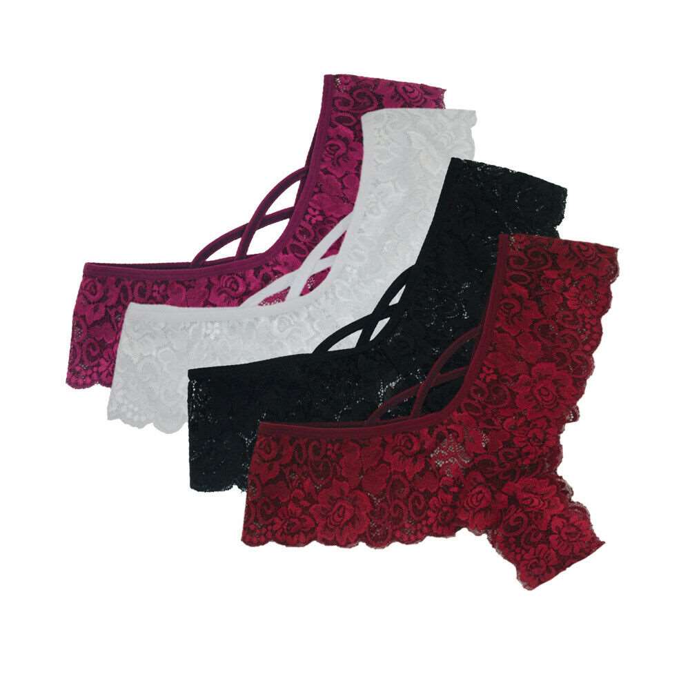 Elegant Lace Thongs Underwear (Pack of 4), NikkiandNaomi