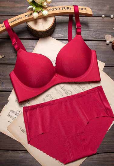 Red Seamless Underwired Lace Bra Panty Set, NikkiandNaomi