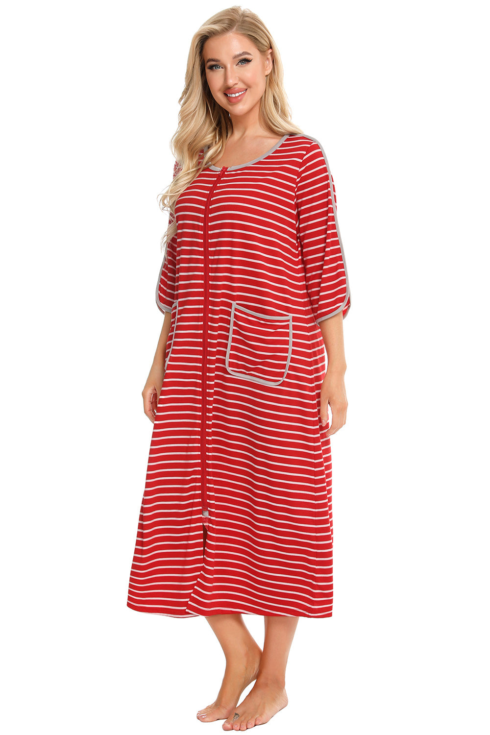 Round Neck Three-Quarter Sleeve Midi Night Dress, NikkiandNaomi