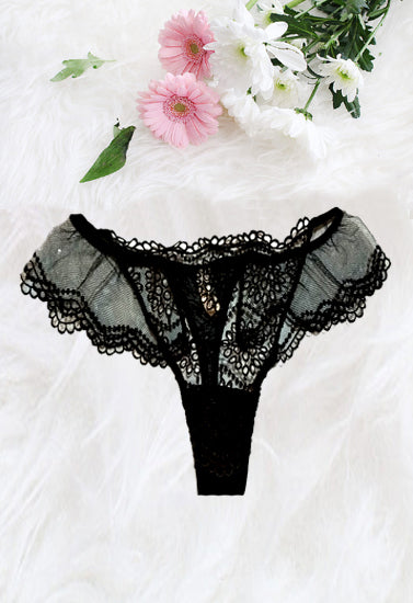 Christies Black Honeymoon Visible Lace Thong, NikkiandNaomi