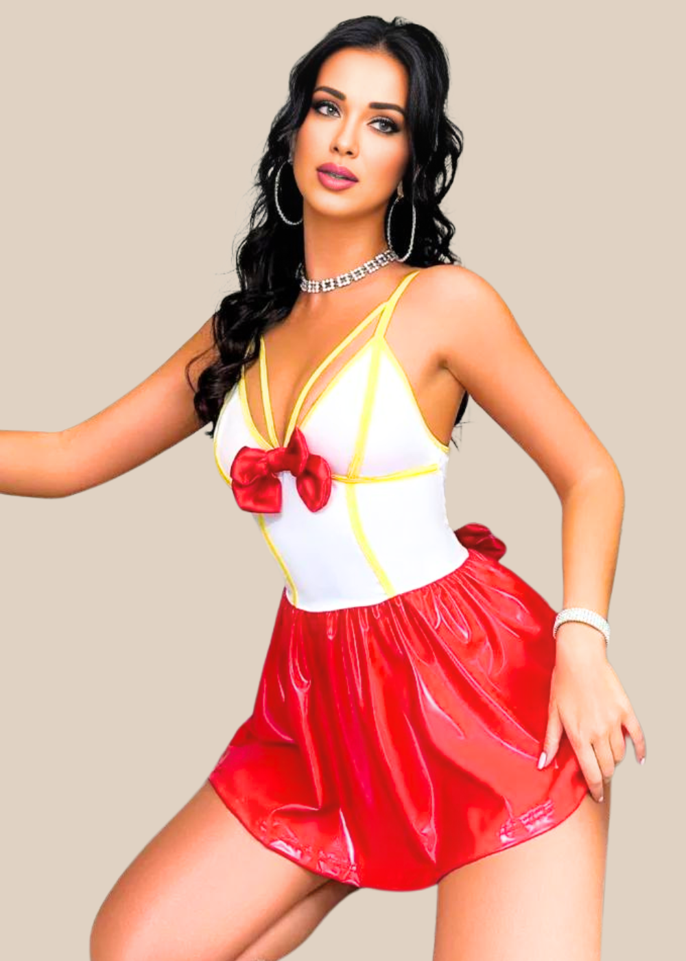 Fantasy Costume Women Color block Bowknot Cosplay Slip Dress by Nikki and Naomi