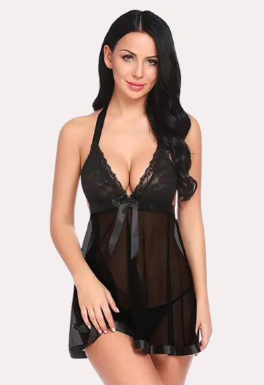 Flirty Sheer and Lace Chemise in Black, NikkiandNaomi