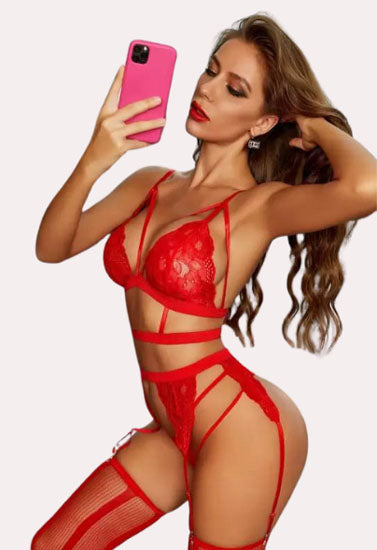 Floral Lace 3-Piece Lingerie Set, NikkiandNaomi