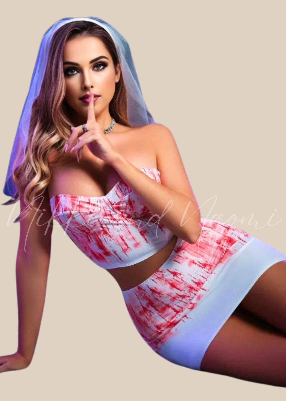 Halloween white bridal costume with veil