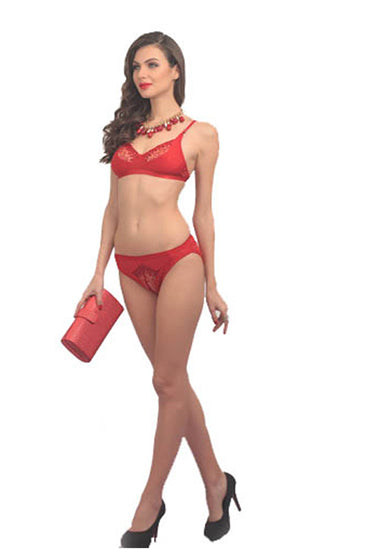 Fancy Hot Red Embroidery Bra Brief Set, NikkiandNaomi