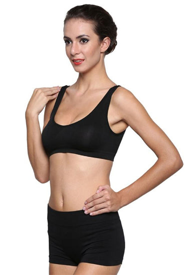 Scoop Neck Black Sports Bra Boyshorts Set(Pack of 3), NikkiandNaomi
