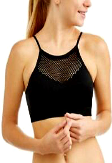 Ladies Fishnet Cut High Neck Black Cami Bra, NikkiandNaomi