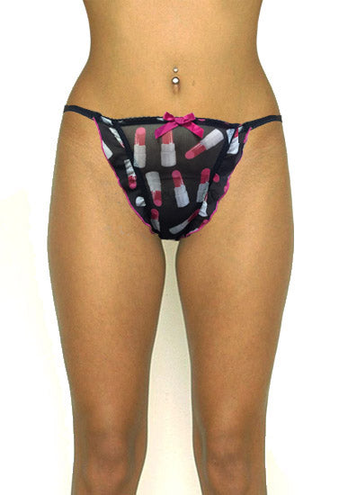 Ladies Lipstick Sketch Fishnet Lace G-String, NikkiandNaomi
