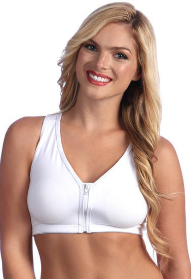 Ladies White Zip Front Sports JOGBRA, NikkiandNaomi