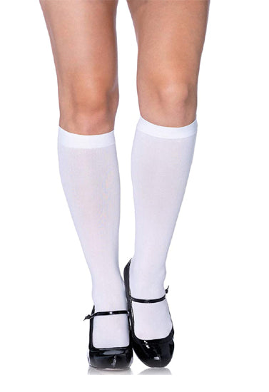 Women's Nylon Opaque Knee Highs White Hosiery