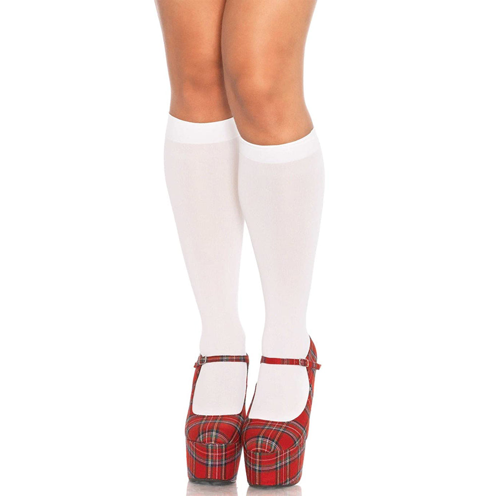 Women's Nylon Opaque Knee Highs White Hosiery
