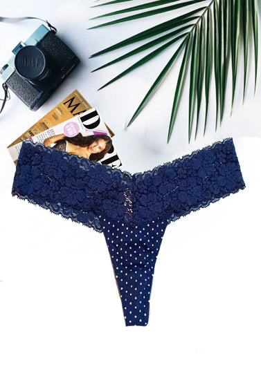 Pink Lace V Cut Polka Dot Thong, NikkiandNaomi