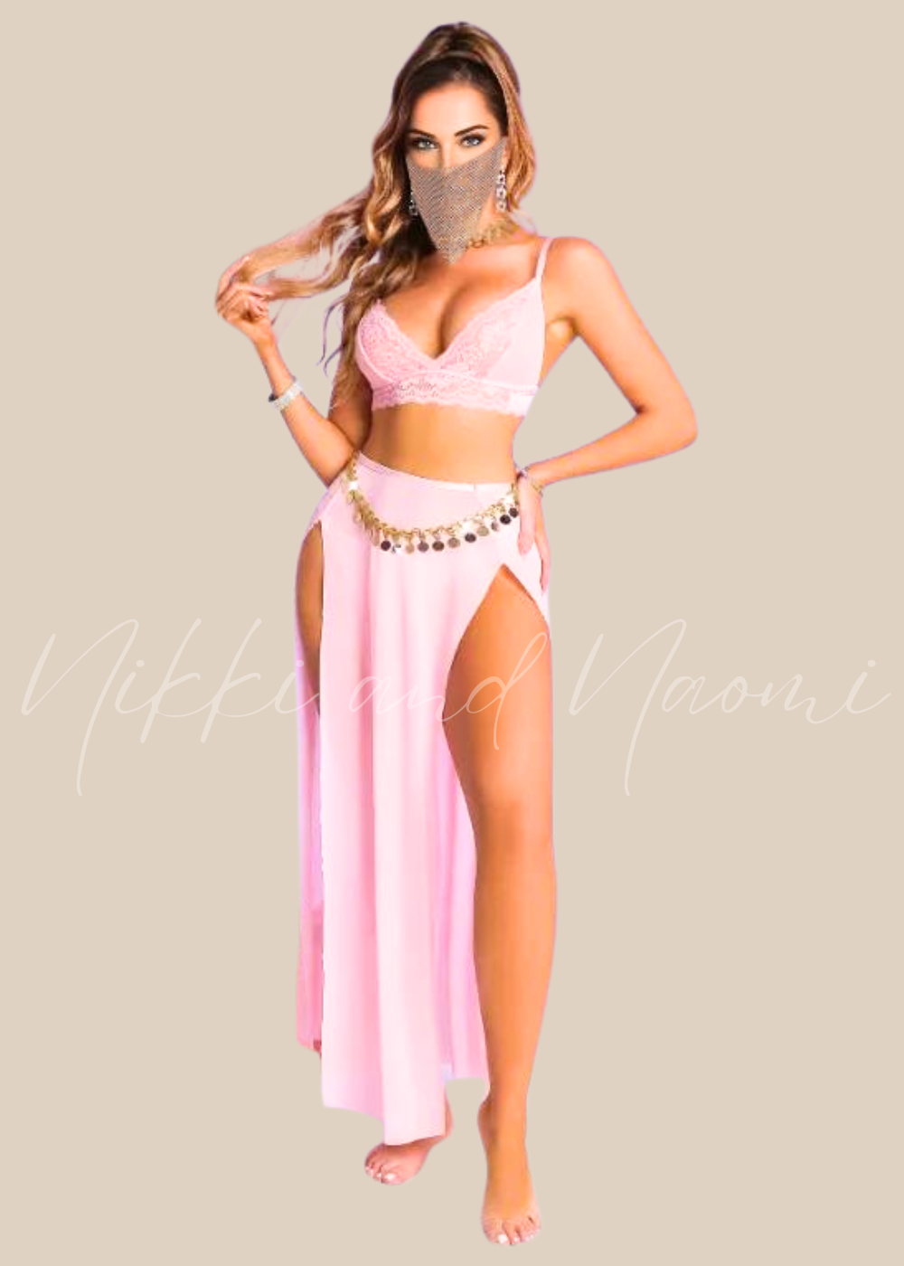 Pink 4-piece lingerie set by Nikki and Naomi