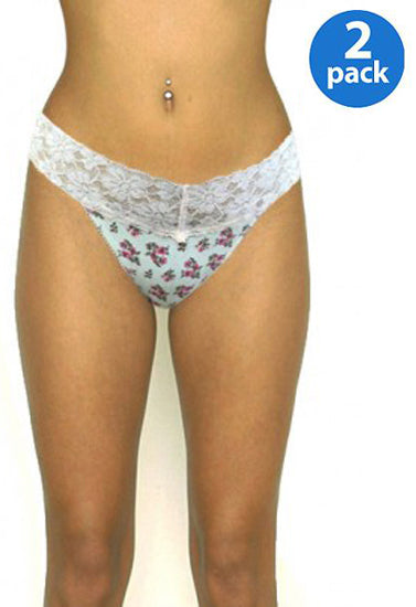 Floral Print V Cut Lace Thong Panty(Pack of 2), NikkiandNaomi