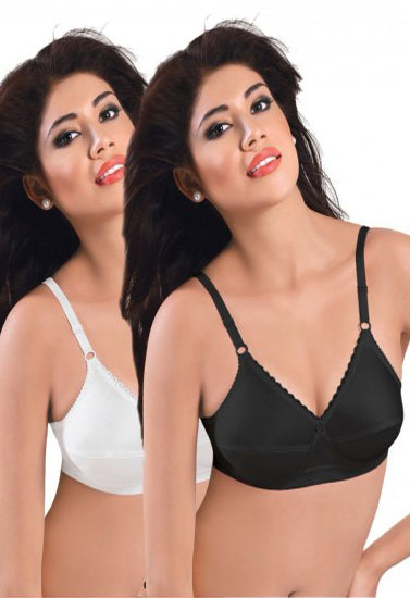 Plus Size Black & White Cotton Front Bras (pack of 2), NikkiandNaomi