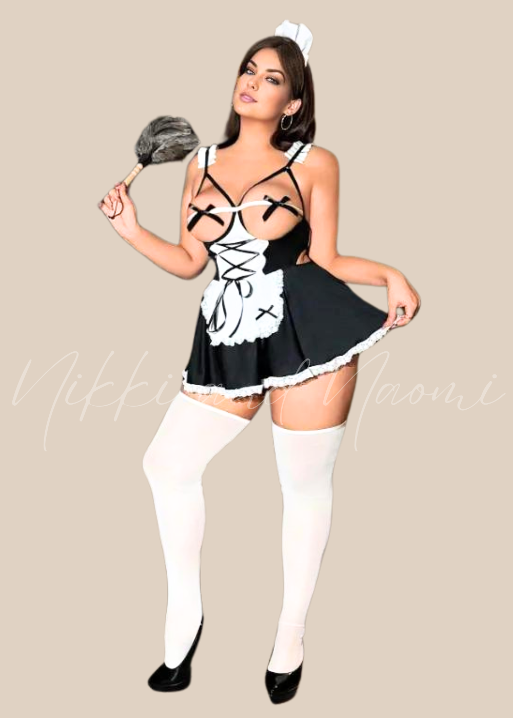 Plus-size maid lingerie costume in black and white