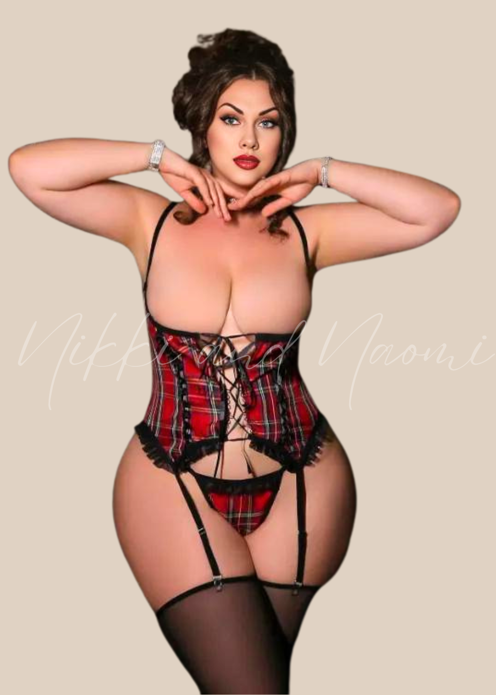 Red plaid lingerie set with ruffles