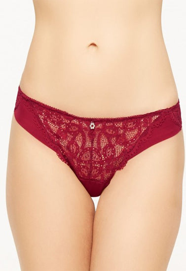Maroon Thread Embroidery Seductive Lace Thong, NikkiandNaomi