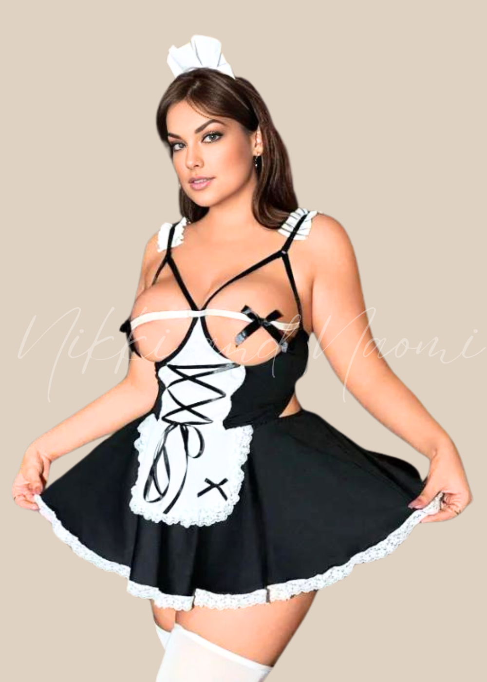 Plus-size maid lingerie costume in black and white