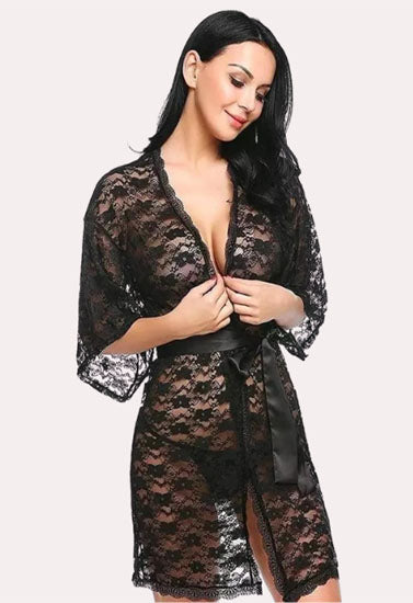 Soft & Lightweight Transparent Lace Robe, NikkiandNaomi