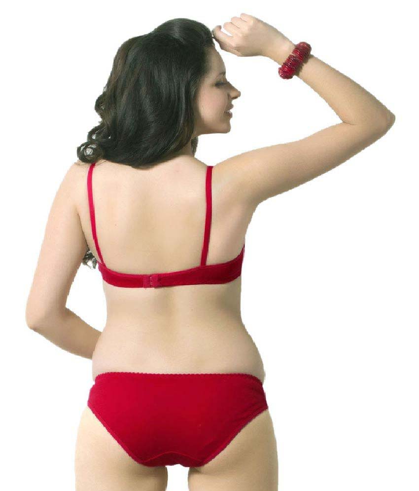 Cute Solid Red Pure Cotton Bra Panty Set, NikkiandNaomi