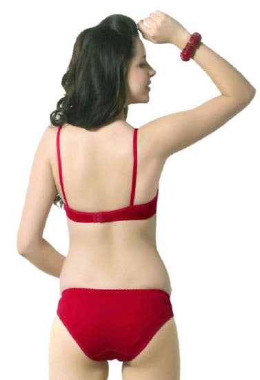 Cute Solid Red Pure Cotton Bra Panty Set, NikkiandNaomi