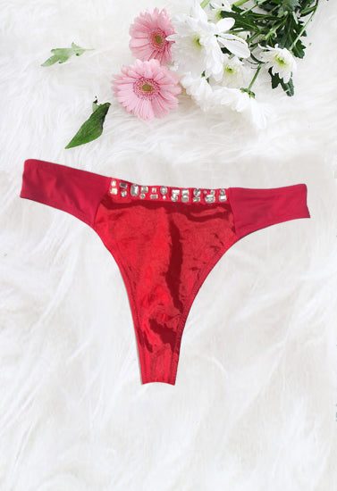 Splash Embellished Rhinestone Red Thong In XXL, NikkiandNaomi