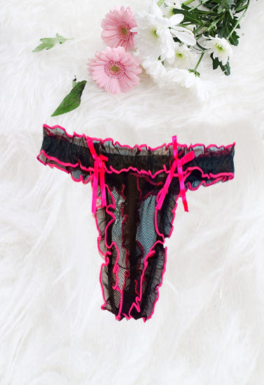Ruffle Heart Back Net Cut G-String, NikkiandNaomi