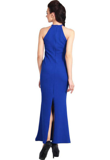 Stunning Blue Bridesmaid Sleeveless High Neck Prom Gown, NikkiandNaomi