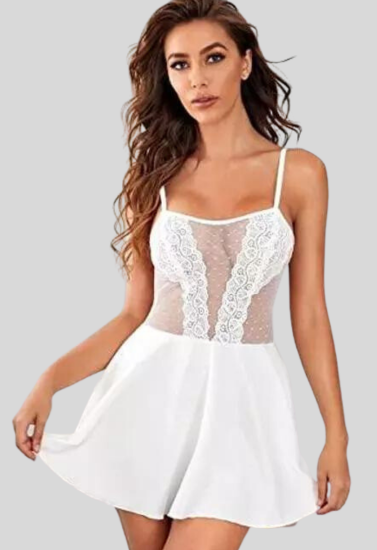 Pure Elegance White Lace Babydoll Nightwear, NikkiandNaomi
