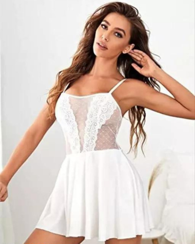 Pure Elegance White Lace Babydoll Nightwear, NikkiandNaomi