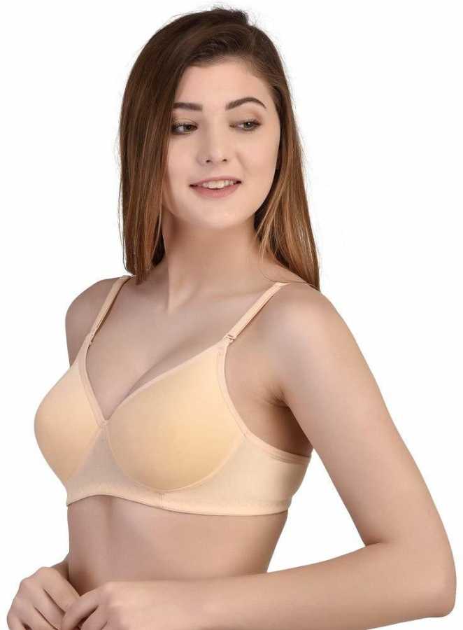 Women Beige Full Coverage Lightly Padded Bra, NikkiandNaomi