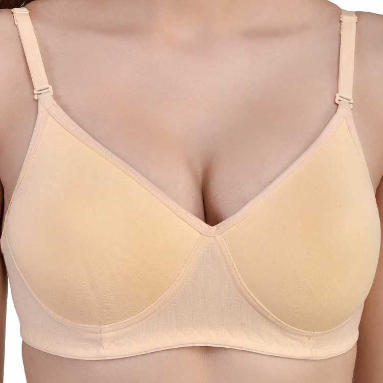 Women Beige Full Coverage Lightly Padded Bra, NikkiandNaomi