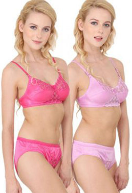 Women Pink Eye-Catcher Bra Panty Sets Pack Of 2, NikkiandNaomi