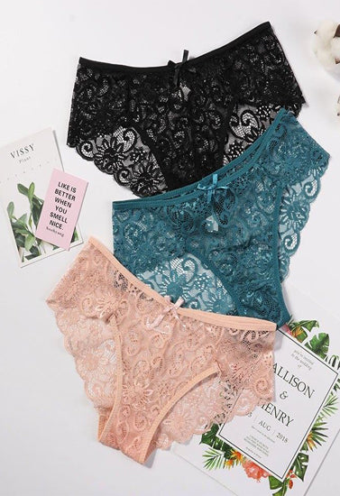 Women's Floral Bow Lace Panties (Pack of 3), NikkiandNaomi