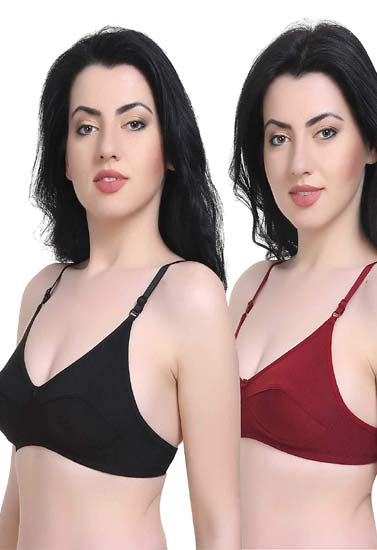 Women T-Shirt Cotton Hosiery Black & Red Bra (Pack of 2), NikkiandNaomi