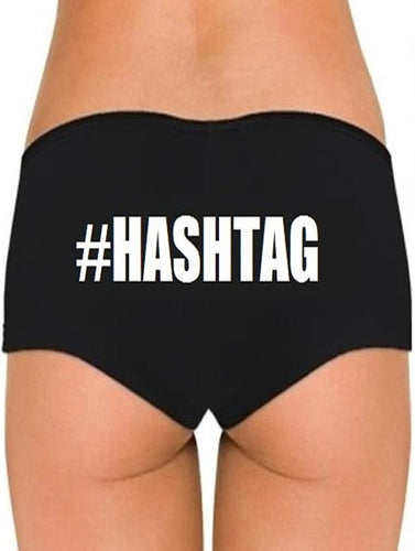 Customize Black Hashtag Cotton Boyshorts Panty, NikkiandNaomi
