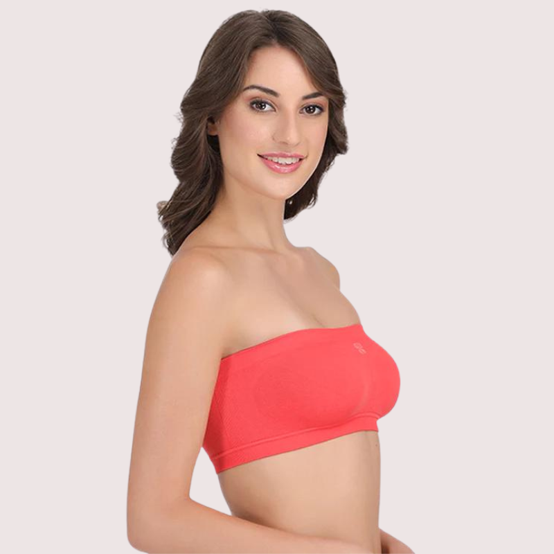 Sexy Coral Red Tube Bandeau Bra Top for Her, NikkiandNaomi