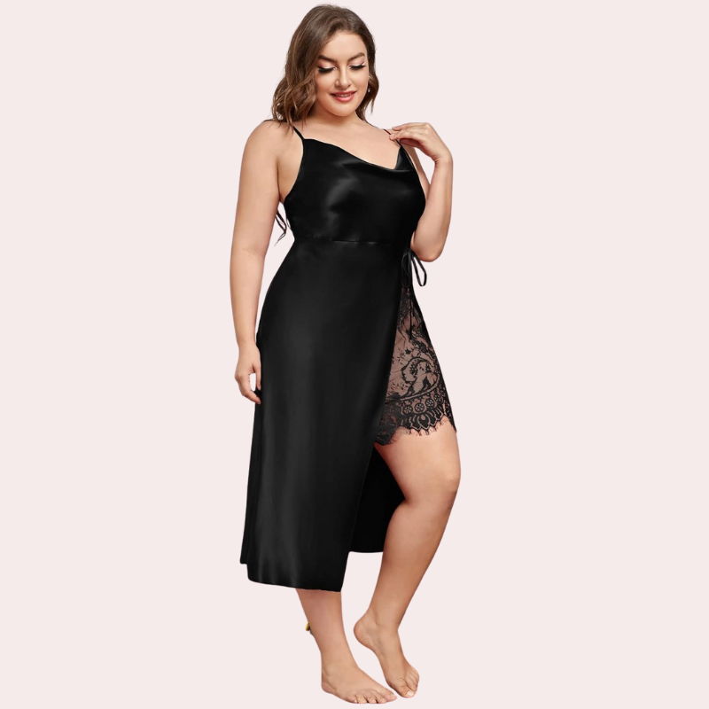 Satin Nightgown with Slit for Plus Size Women, NikkiandNaomi