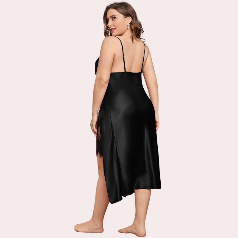 Satin Nightgown with Slit for Plus Size Women, NikkiandNaomi