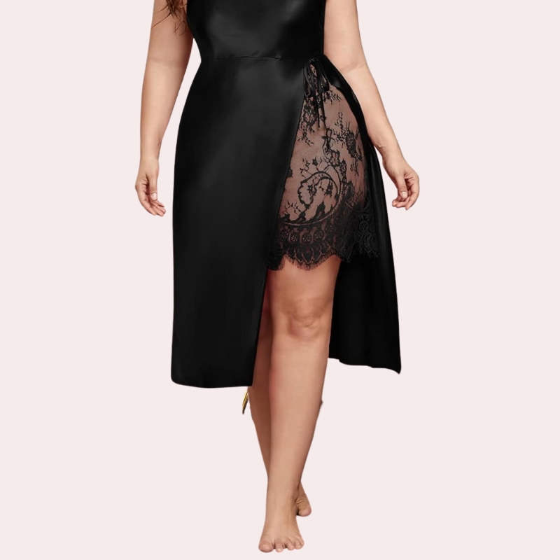 Satin Nightgown with Slit for Plus Size Women, NikkiandNaomi