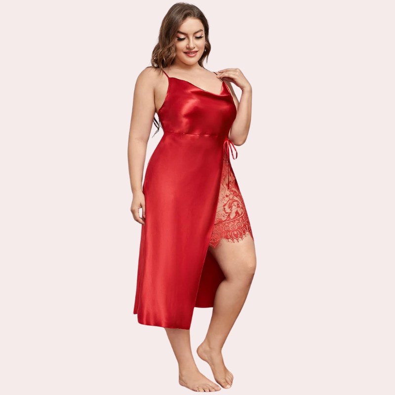 Plus Size Lace Trim Sleep Dress with Cowl Neck, NikkiandNaomi