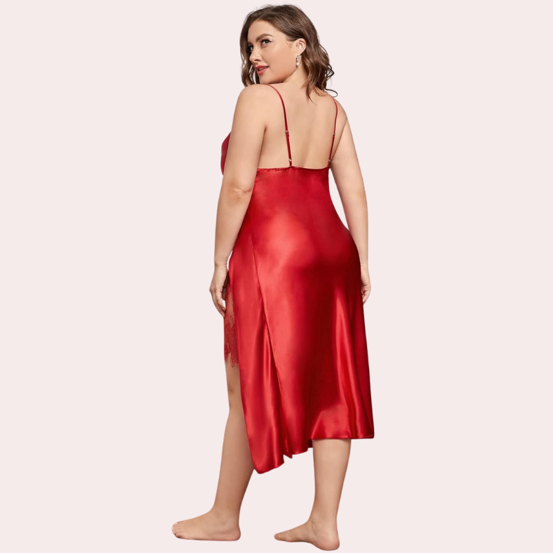 Plus Size Lace Trim Sleep Dress with Cowl Neck, NikkiandNaomi