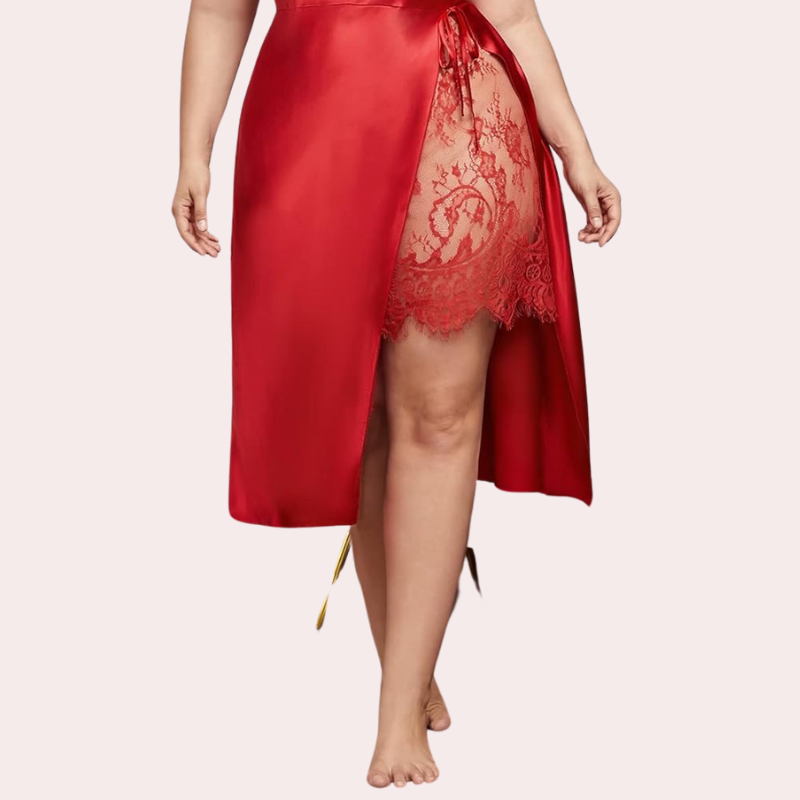 Plus Size Lace Trim Sleep Dress with Cowl Neck, NikkiandNaomi