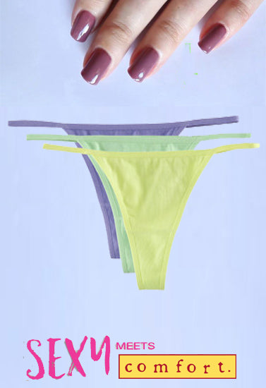 Sexy Seamless G-String Cotton Thongs (Pack of 3), NikkiandNaomi
