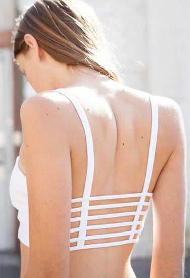 "Stylish" White Padded Cut Out Back Cage Bra,,NikkiandNaomi